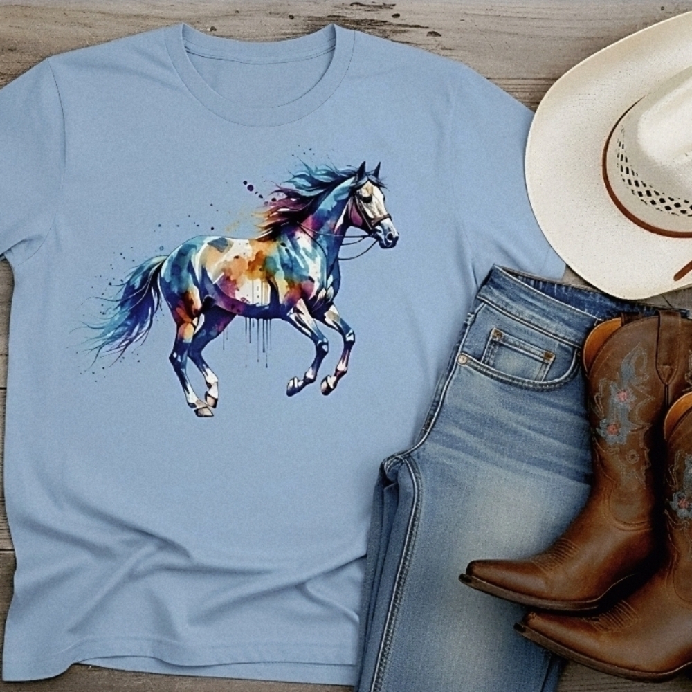Watercolor Running Horse Tee • Western Boho Horse Graphic Shirt • Cowgirl - Picture 15 of 16